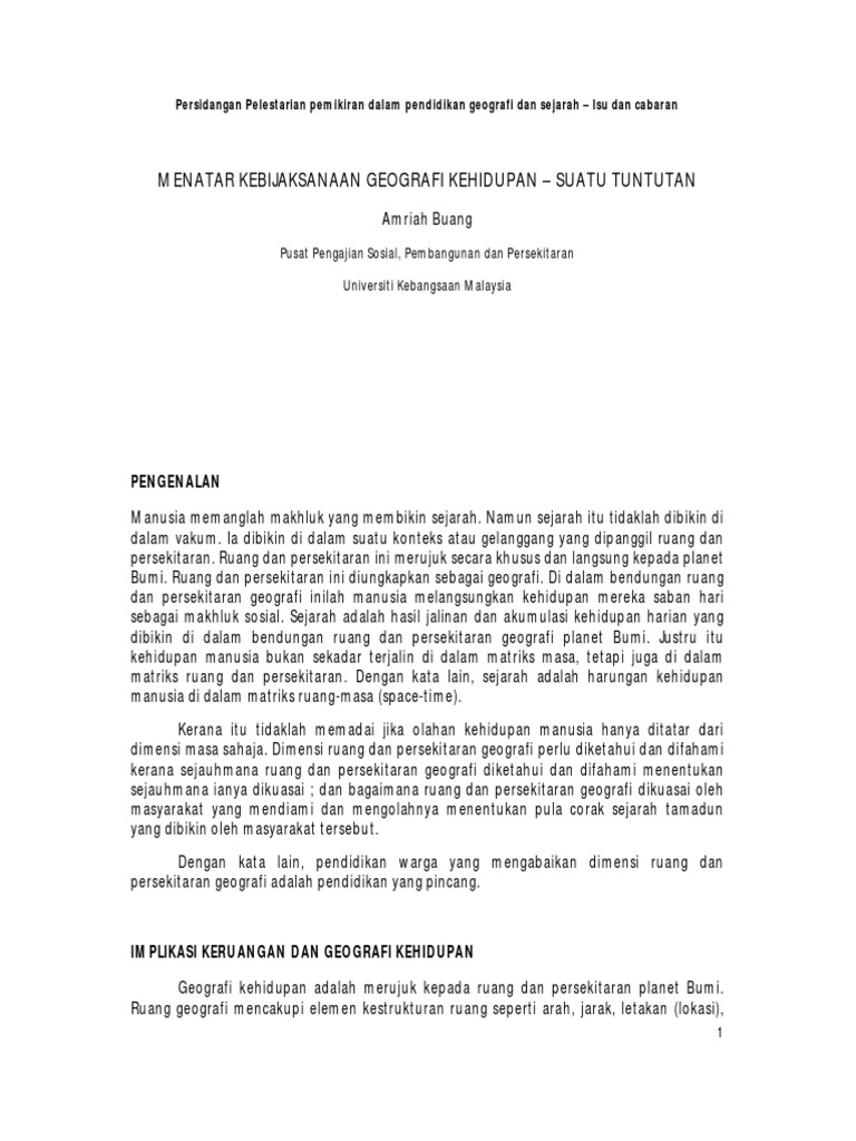 Ucap Utama 2 Pelestarian Pemikiran Dalam Pendidikan Geografi 