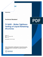 SAWS TS 0600 - Water Tightness Testing of Liquid Retaining Strutures