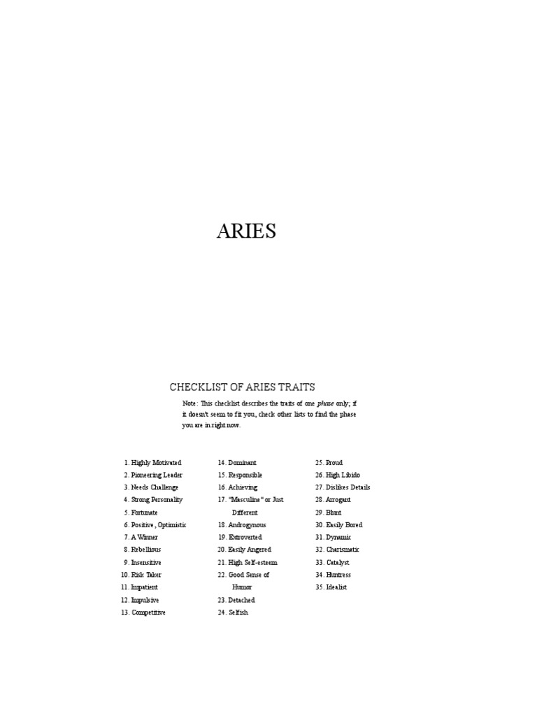 Aries: Checklist of Aries Traits | PDF | Love | Human Nature