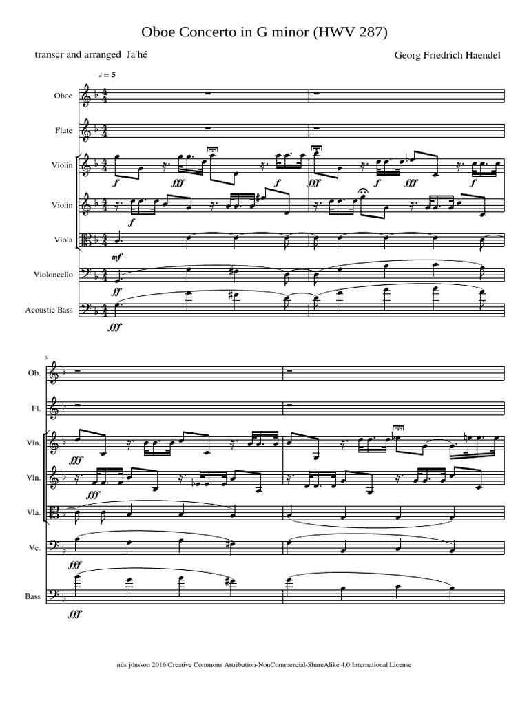 Oboe Concerto in G Minor (HWV 287) Friedrich Haendel Transcr and Arranged Ja'hé PDF