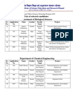 List of Selected Candidates Department of Biological Sciences