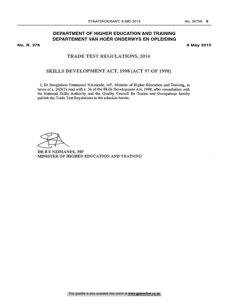 Trade Test Regulations PDF Apprenticeship Human Nature