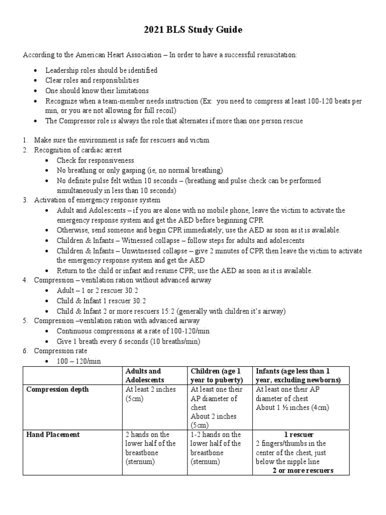 2021 BLS Study Guide | PDF | Cardiopulmonary Resuscitation | Medical ...