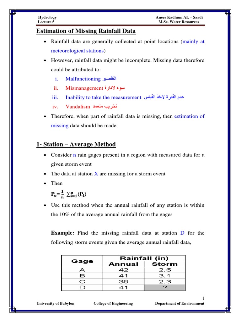 Estimating Missing Rainfall Data Methods | PDF | Precipitation | Hydrology