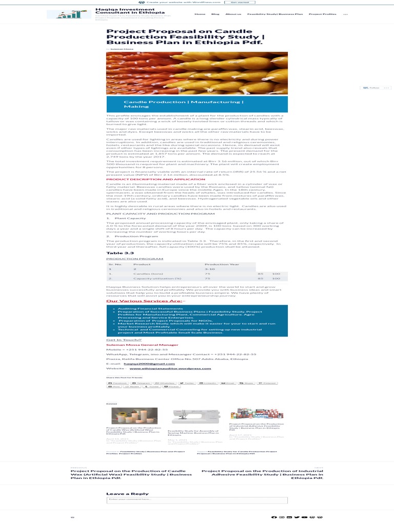 Project Proposal On Candle Production Feasibility Study Business Plan