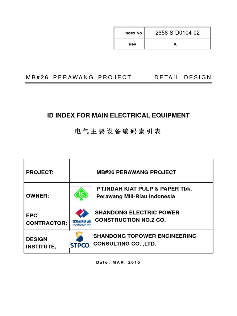 2656Sd010402A Id Index For Main Electrical Equipment PDF