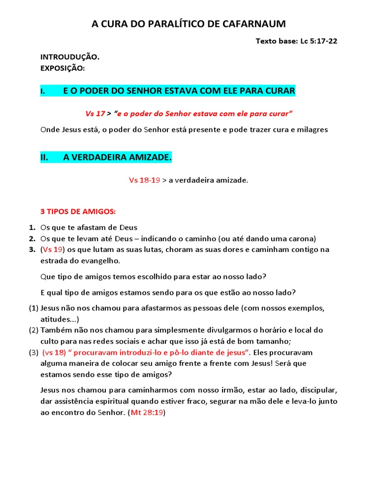 A Cura Do Paralítico de Cafarnaum - SERMÃO | PDF | Fé | Jesus