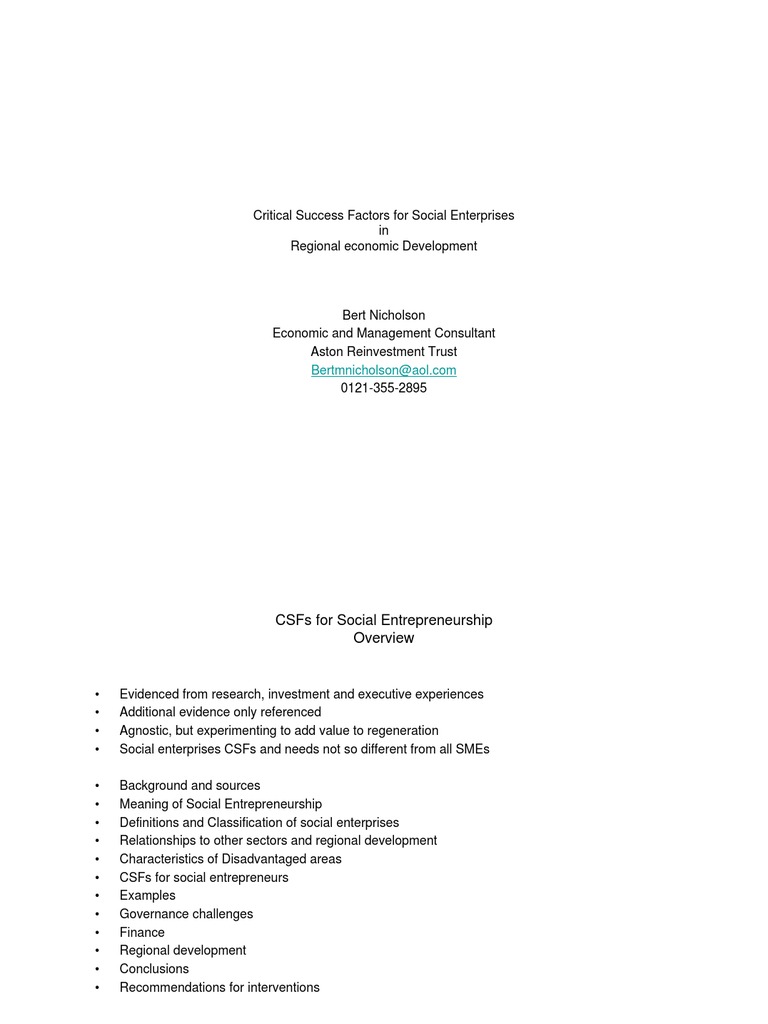 Success Factors for Social Enterprises | PDF | Social Enterprise ...