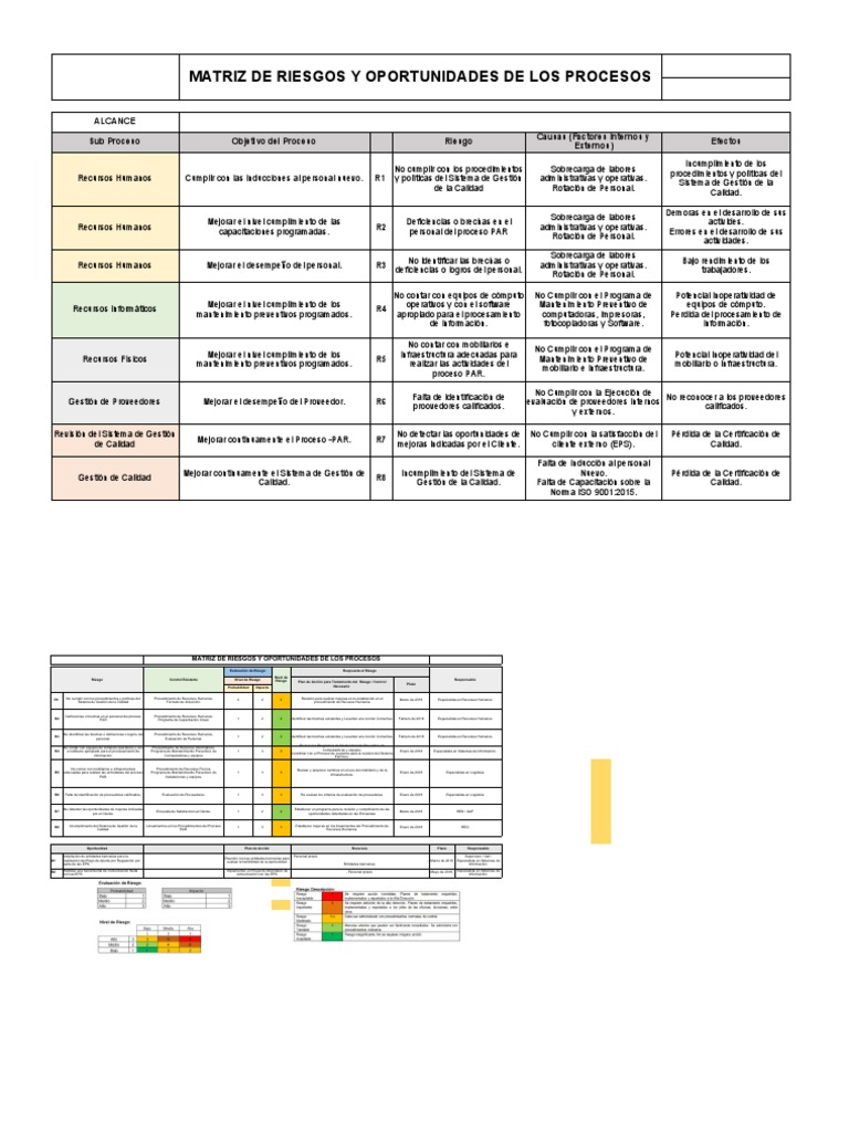 Matriz de Riesgos y Oportunidades en Procesos | PDF | Sistema de manejo ...