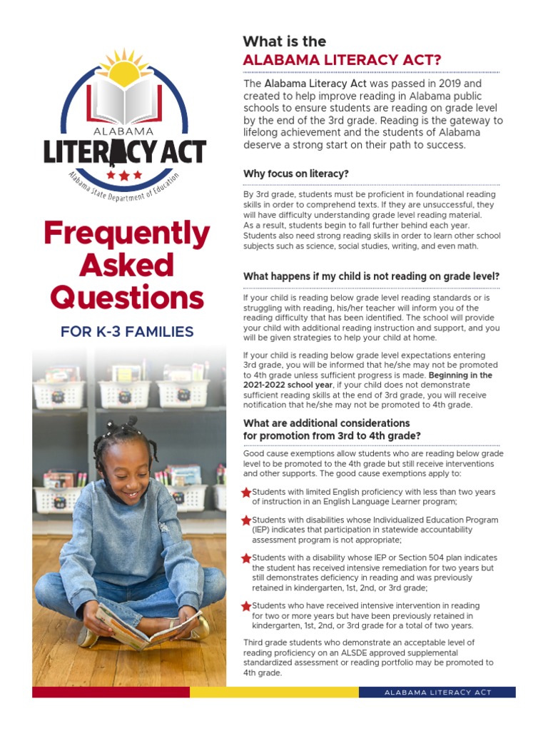 Alabama Literacy Act Frequently Asked Questions For K3 Families