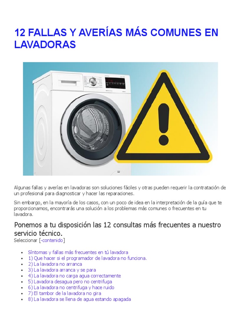 5 fallas más comunes en lavadoras de ropa