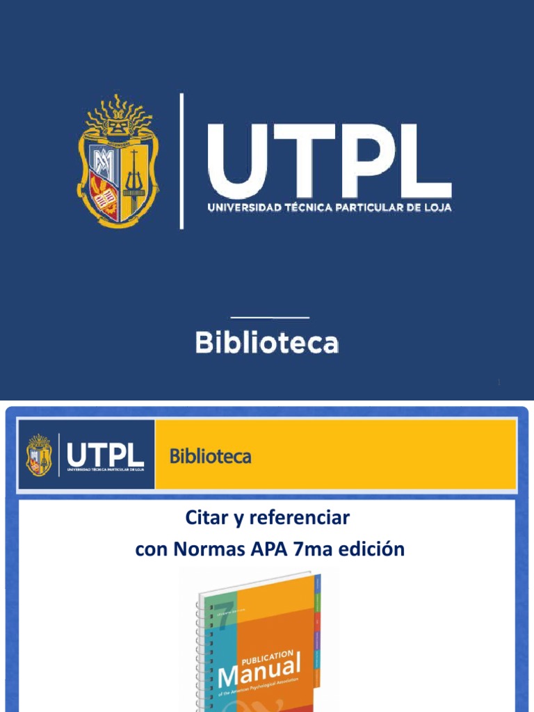 Normas de Citación y Referencia APA 7ma. Biblioteca UTPL 2020 | PDF |  Estilo apa | Science