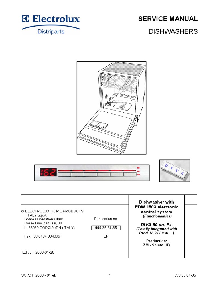 Electrolux Dishwasher Service Manual | PDF | Switch | Analogue Electronics