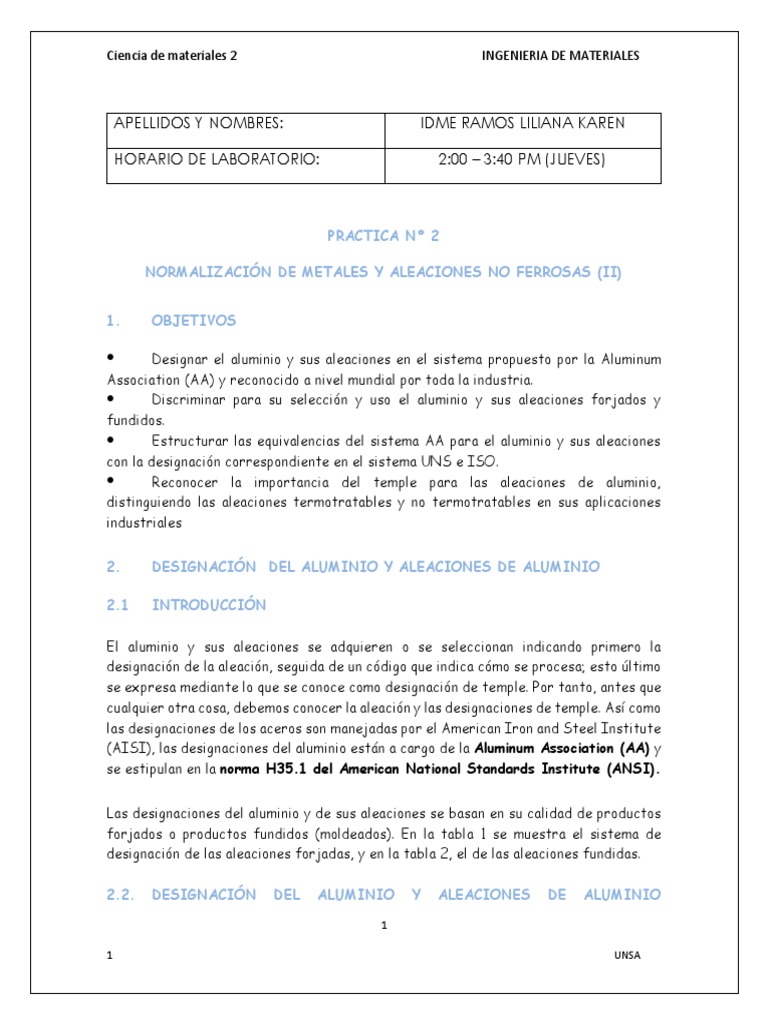 Practica 2 | PDF | Tratamiento a base de calor | Aluminio