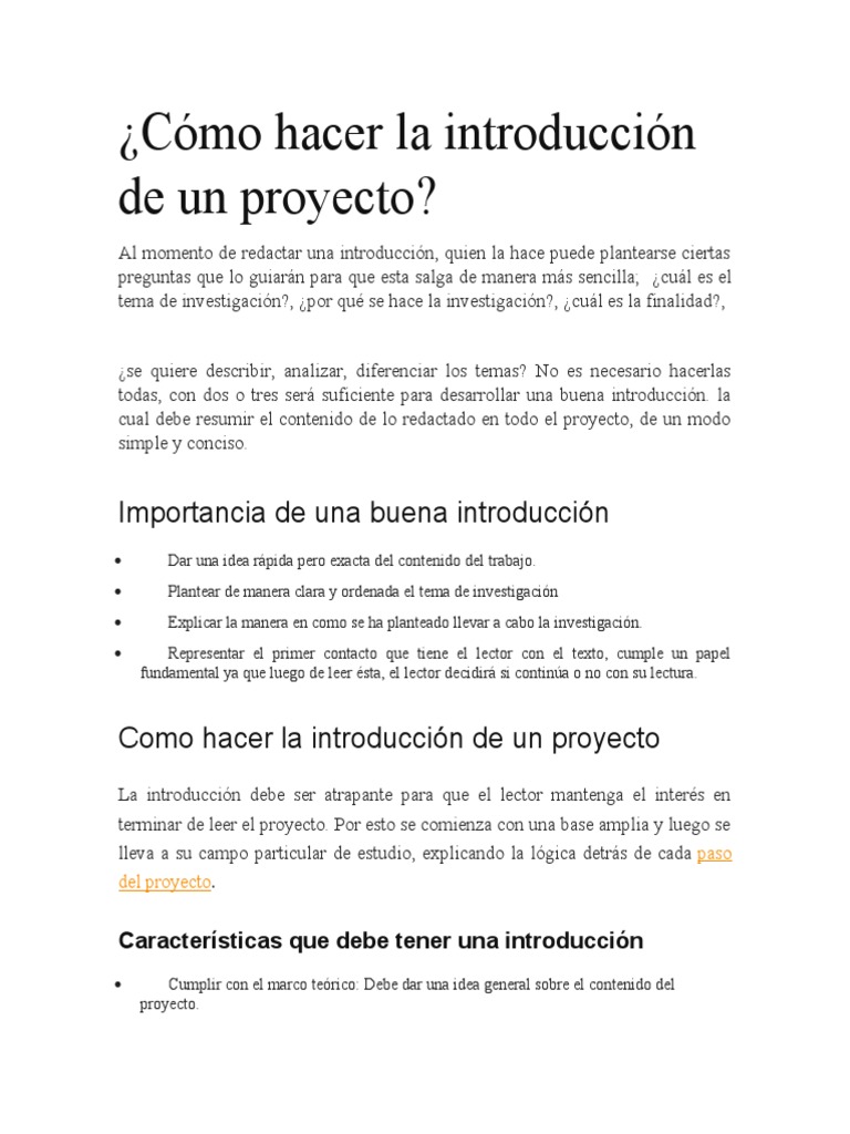 Cómo Hacer La Introducción De Un Proyecto Pdf