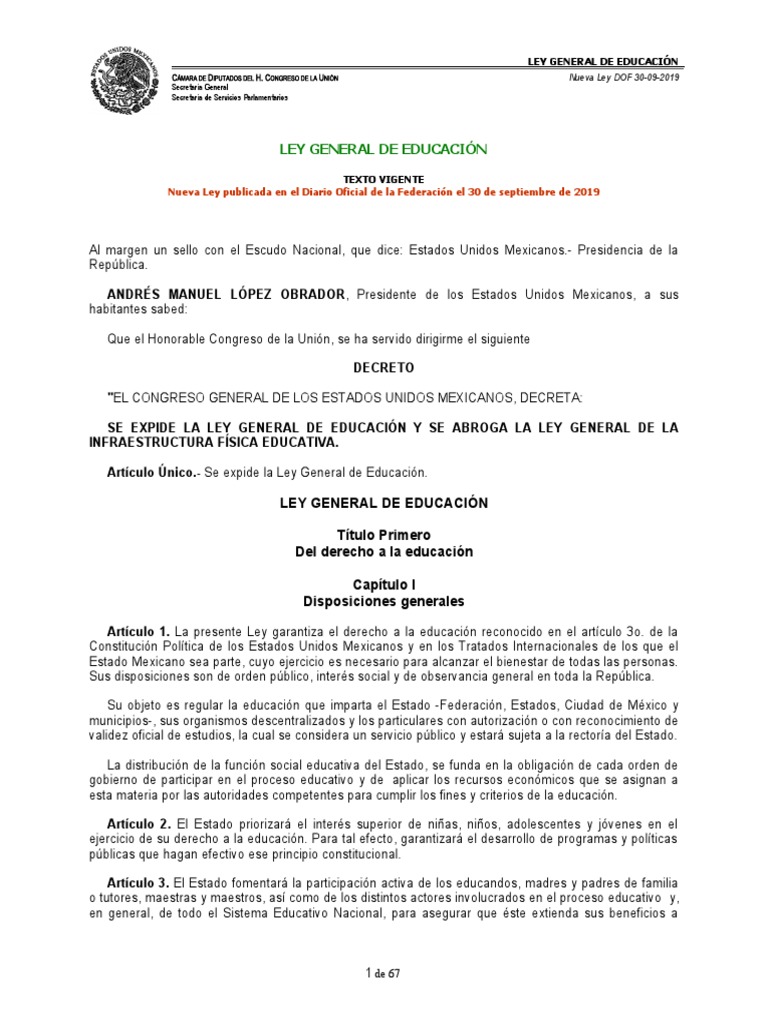 Nueva Ley General de Educación LegalzoneMx | PDF | Educación de la ...