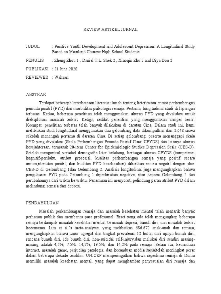 Review Artikel Jurnal Positive Youth Development PDF