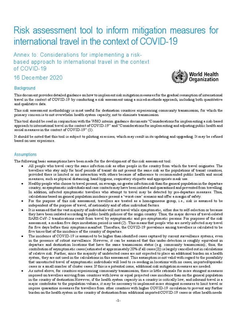 WHO 2019 nCoV Risk Based - International - Travel Assessment - Tool ...