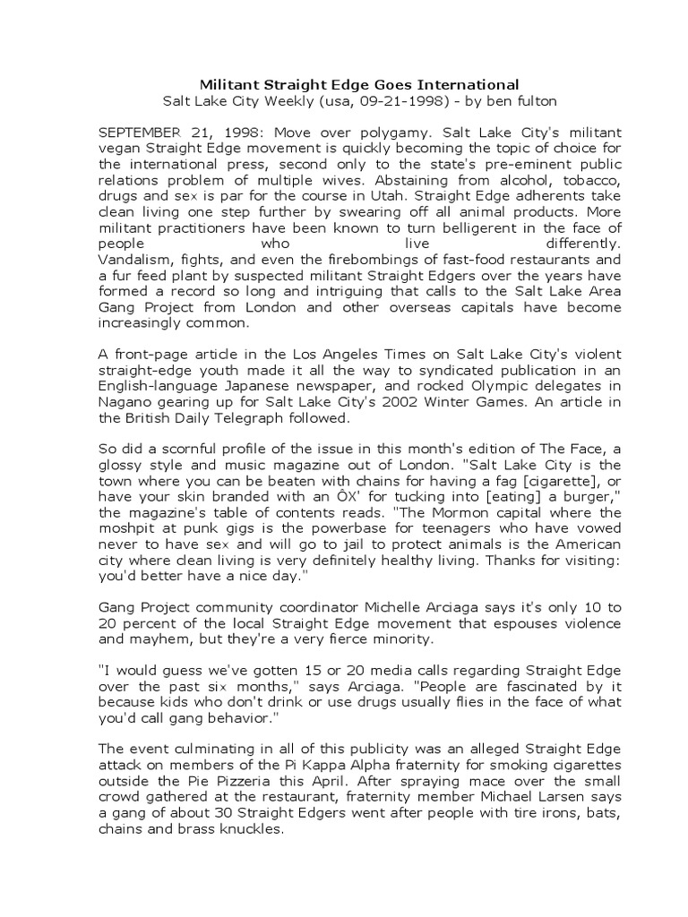 Militant Straight Edge Goes International PDF Violence
