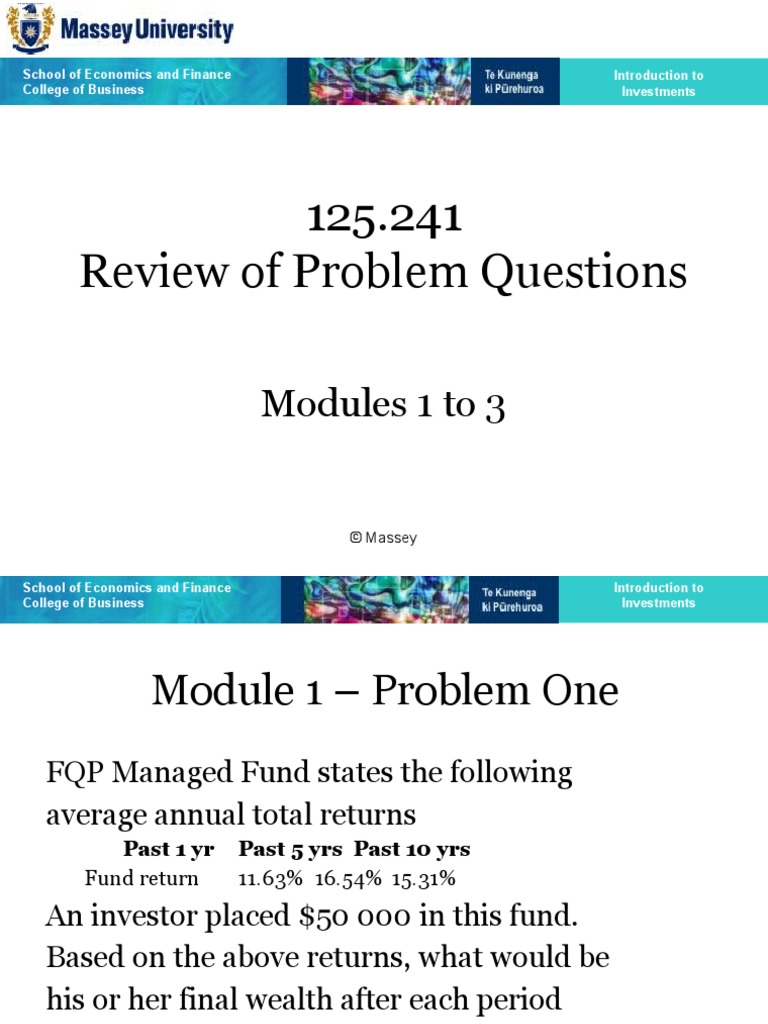 125.241 Review of Problem Questions Modules 1 To 3 PDF Yield Curve