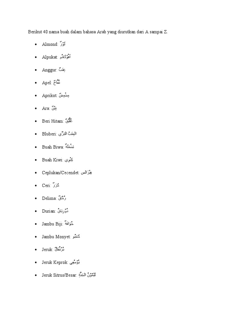 Buah Dalam Bahasa Arab | PDF