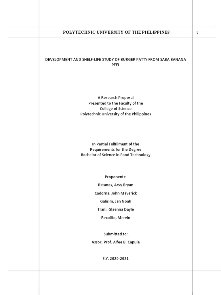Development and Shelf Life Study of Burger Patty From Saba Banana Peel