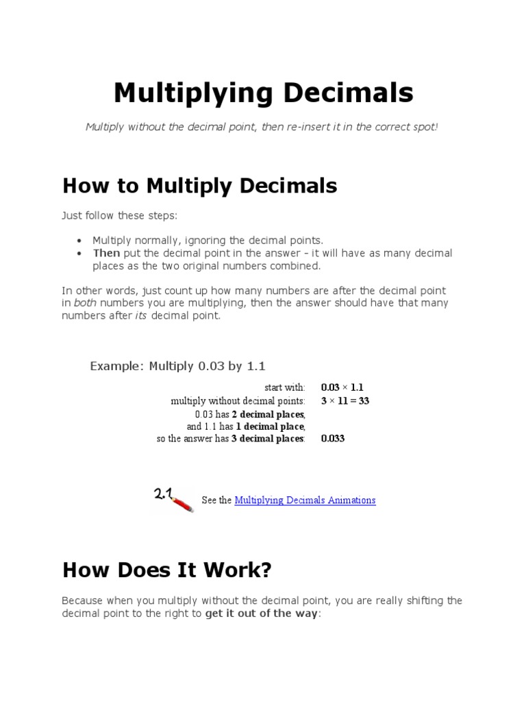 A Step-by-Step Guide to Multiplying Decimals Through Ignoring Decimal ...