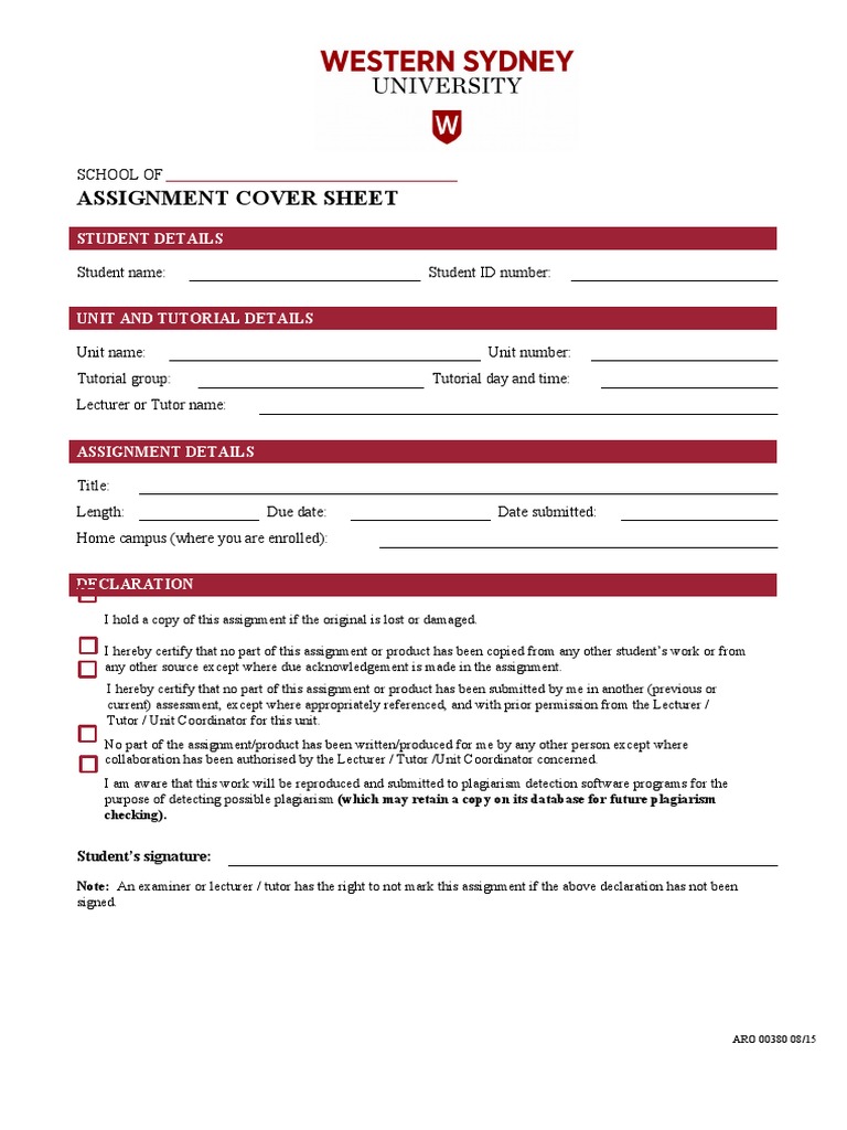 WSU Assignment Cover Sheet Template | PDF