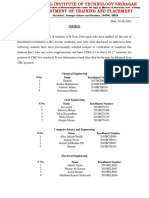 Notice: Chemical Engineering S.No. Name Enrollment Number