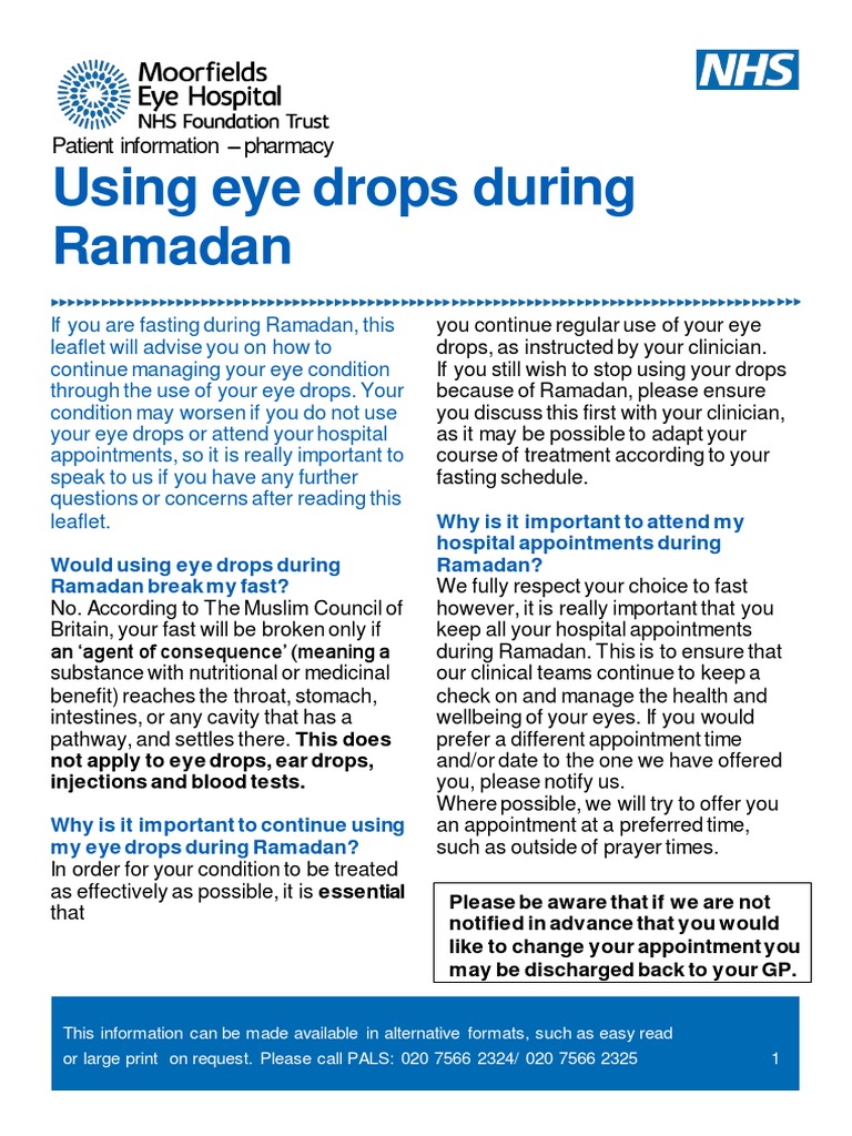 Using Eye Drops During Ramadan PDF National Health Service Ramadan