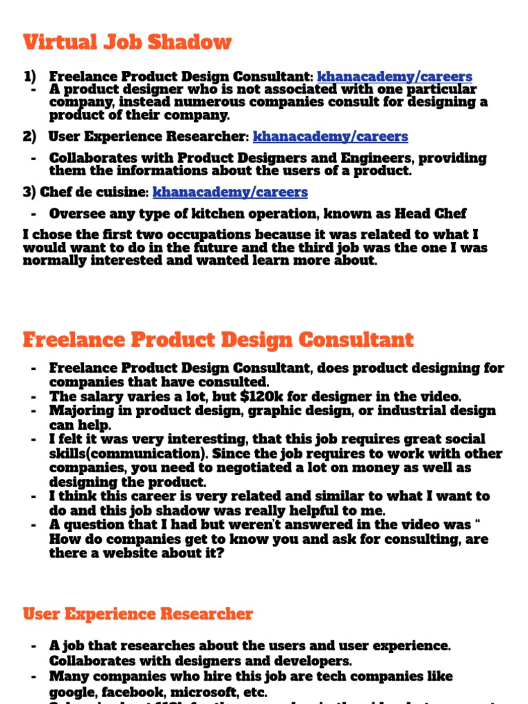 Virtual Job Shadow 1 PDF Chef Consultant