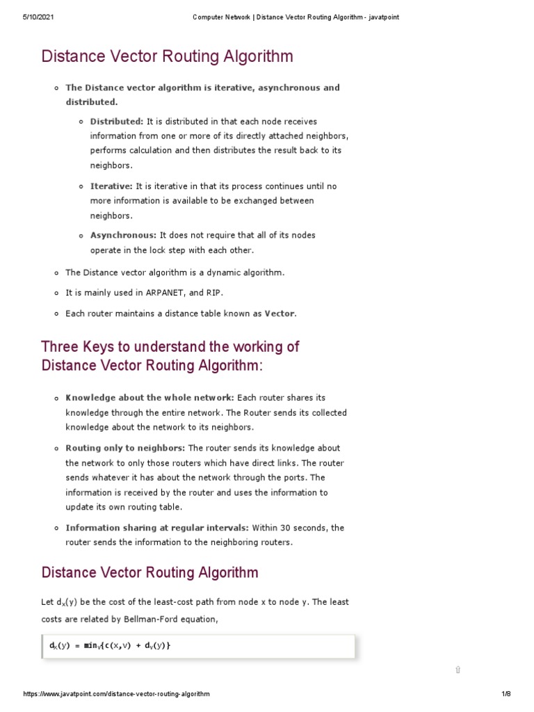 Computer Network - Distance Vector Routing Algorithm | PDF | Routing ...