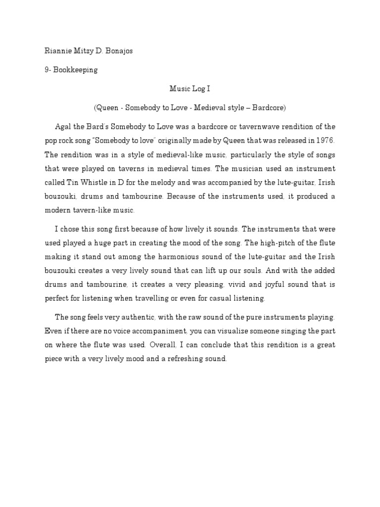 Somebody To Love Bard Version Analysis | PDF