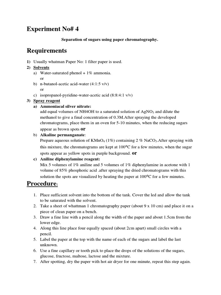 Separation of Sugars Using Paper Chromatography PDF Sucrose Chromatography