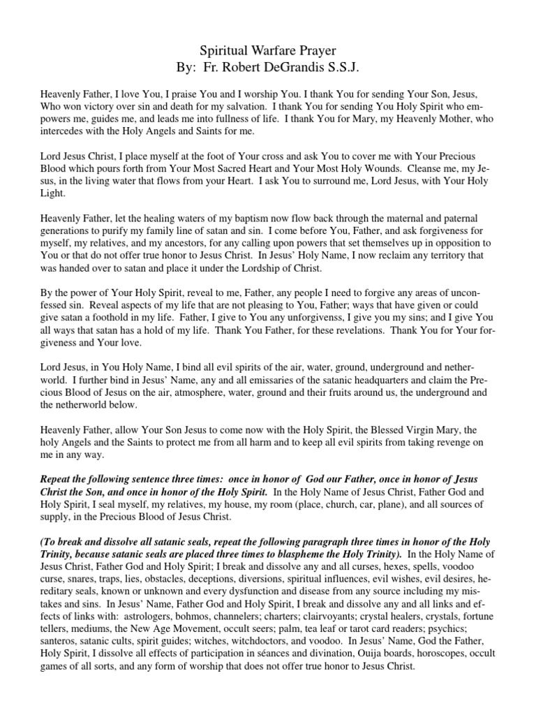 Spiritual Warfare Prayer By Fr. Robert Degrandis S.S.J PDF God The Father Jesus