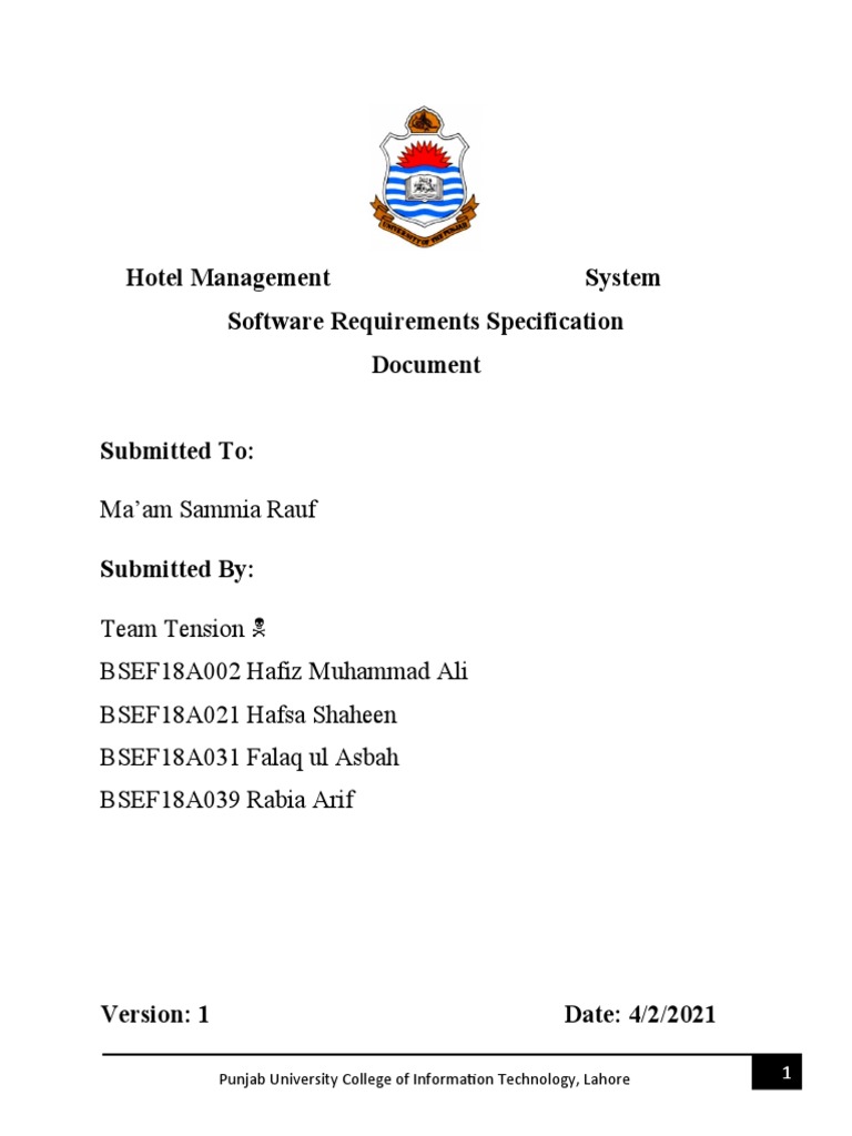 Hotel Management System SRS Document | PDF | Databases | Point Of Sale