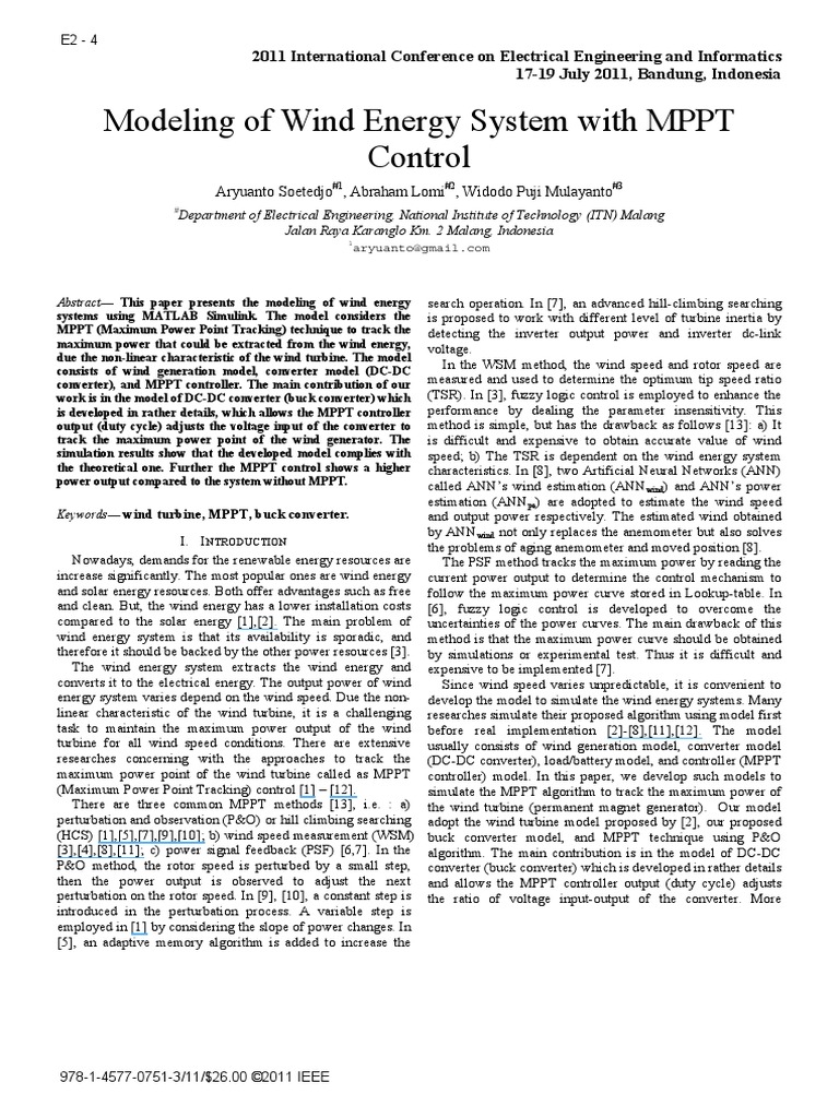 Modeling of Wind Energy System With MPPT | PDF | Electric Power | Force