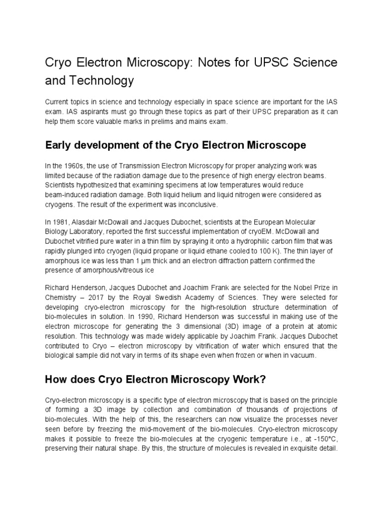 Cryo electron microscopy notes for upsc science and technology pdf