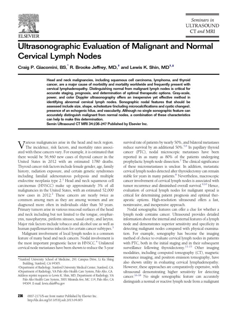 Ultrasound in Cervical Lymph Node Assessment | PDF | Medical Ultrasound ...