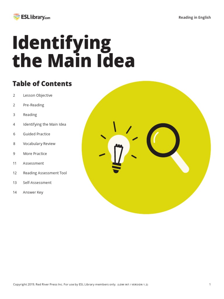 Identifying The Main Idea | PDF | Reading Comprehension | English Language