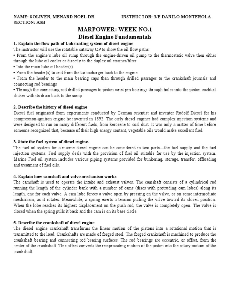 Marpower Week No.1 Diesel Engine Fundamentals PDF Internal