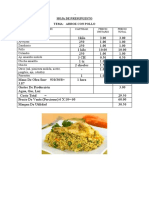 Ficha de presupuesto de arroz con pollo