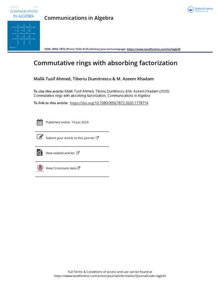 Commutative Rings and Absorbing Factorization | PDF | Ring (Mathematics ...