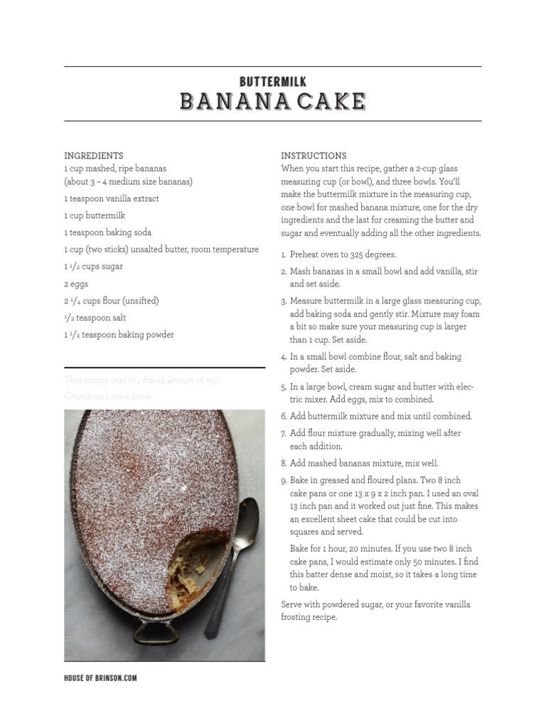 HOB Recipe BananaCake PDF Cakes Baking