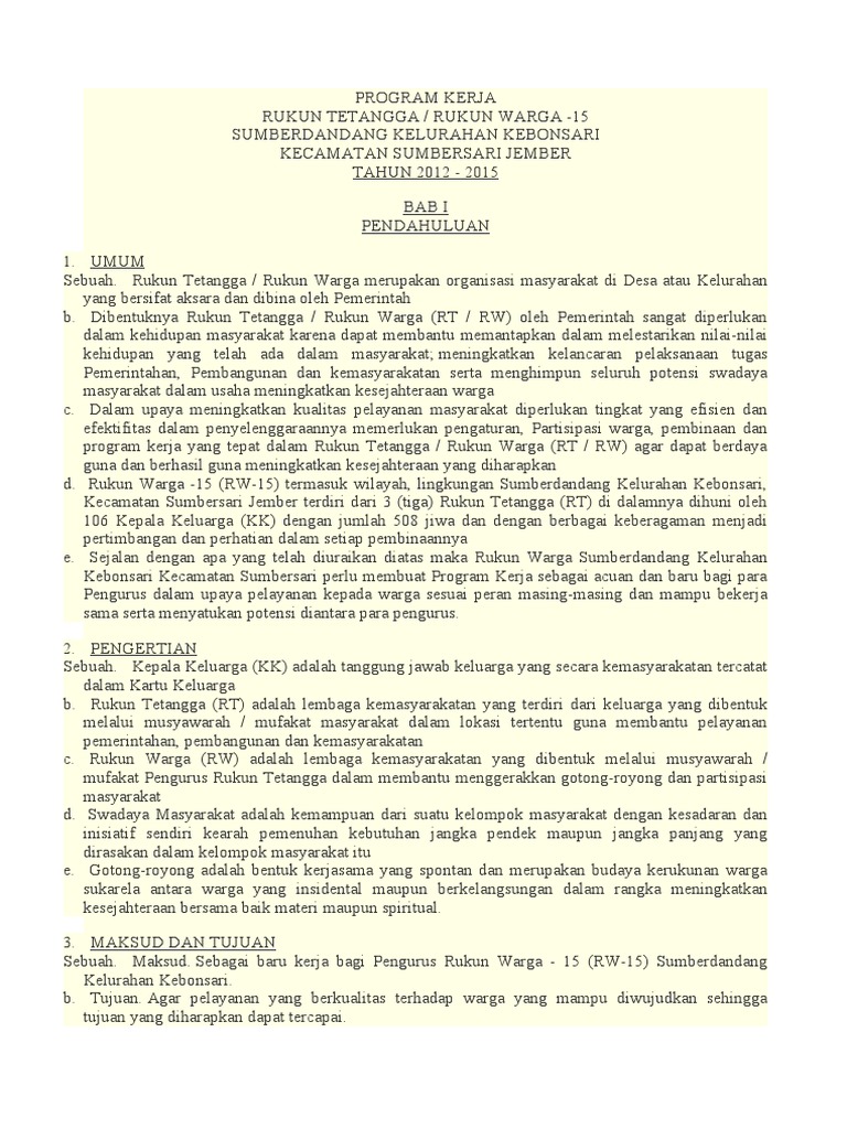 Program Kerja RW-15 Sumberdandang | PDF