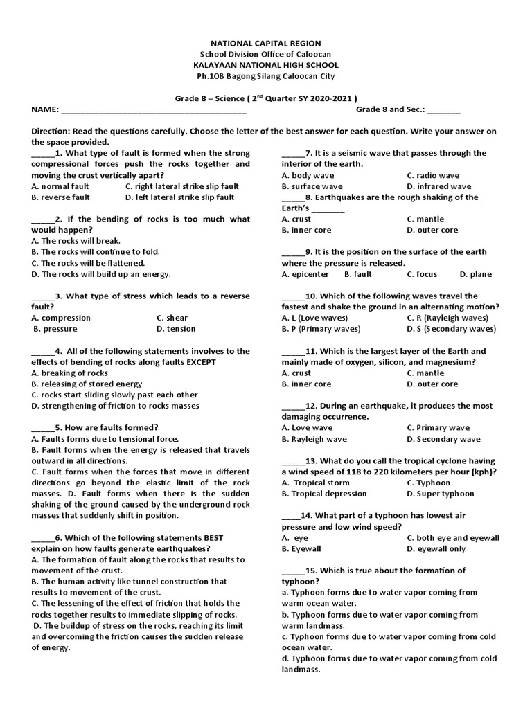 Grade 8 Science Quiz: Earth Science Concepts | PDF | Eye (Cyclone ...