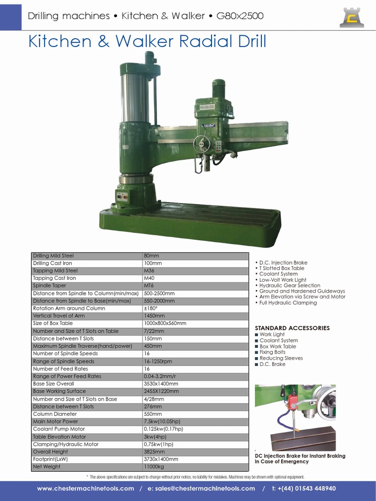 Kitchen & Walker Radial Drill Standard Accessories PDF Drill