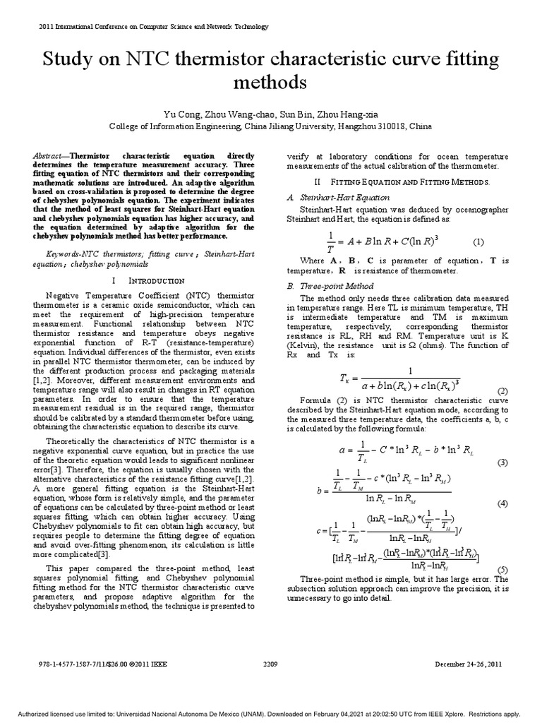 Study On NTC Thermistor Characteristic Curve Fitting Methods PDF