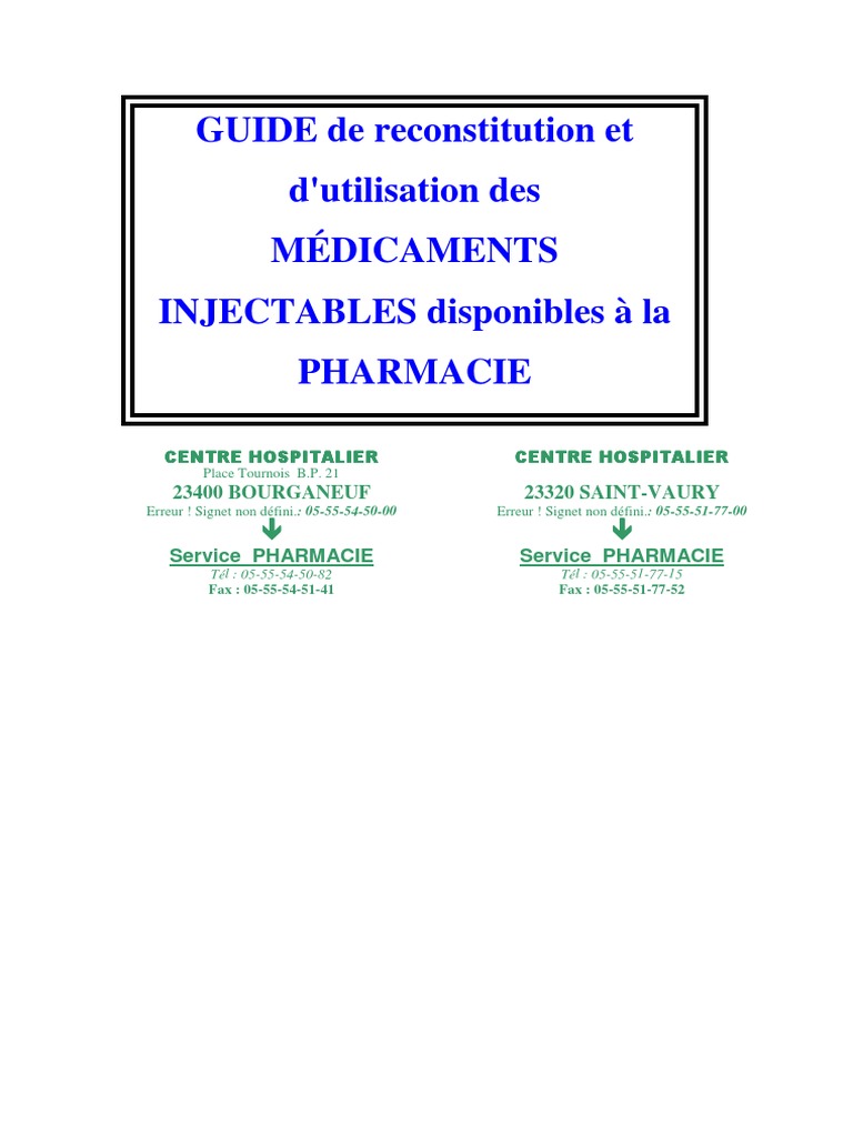 Compatibilité De Deux Médicaments Injectables Dans La Même Seringue Guide de Reconstitution Et D Utilisation Des Drogues Injectables-2 | PDF |  Manganèse | Précipité