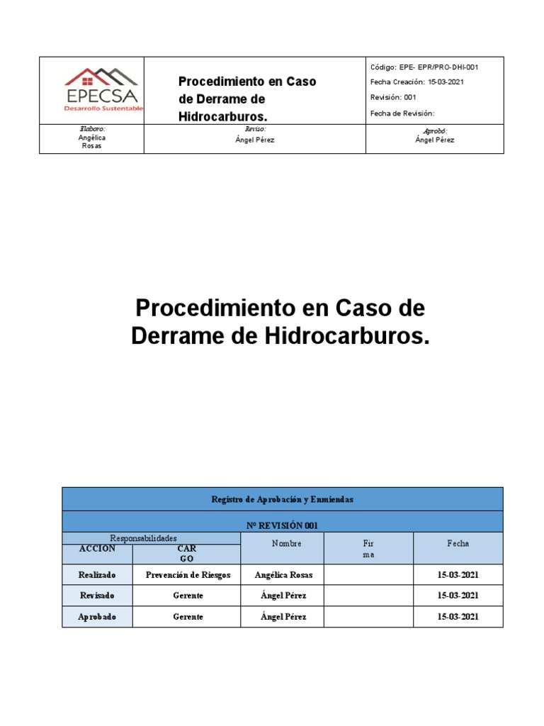 Procedimiento en Caso de Derrame de Hidrocarburos EPECSA SPA ...